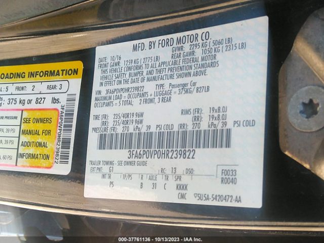 3FA6P0VP0HR239822 Ford Fusion Sport