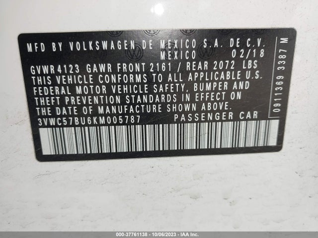 3VWC57BU6KM005787 Volkswagen Jetta S/se/r-line