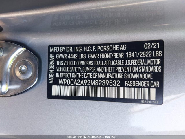 2021 PORSCHE 911 WP0CA2A92MS239532 Photo 8