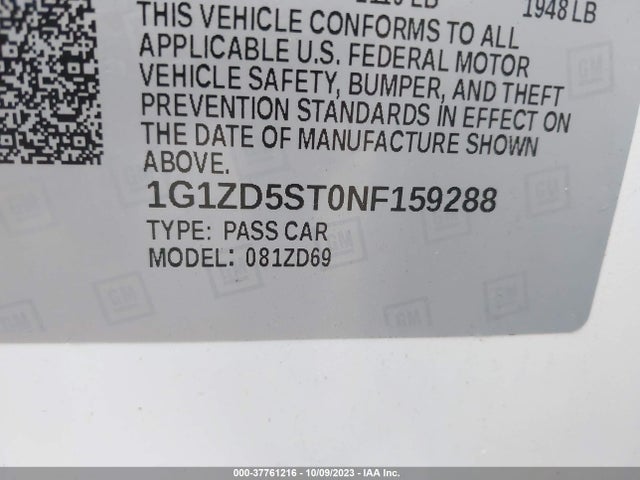 Chevrolet MALIBU LT 2022 1G1ZD5ST0NF159288 Image 15