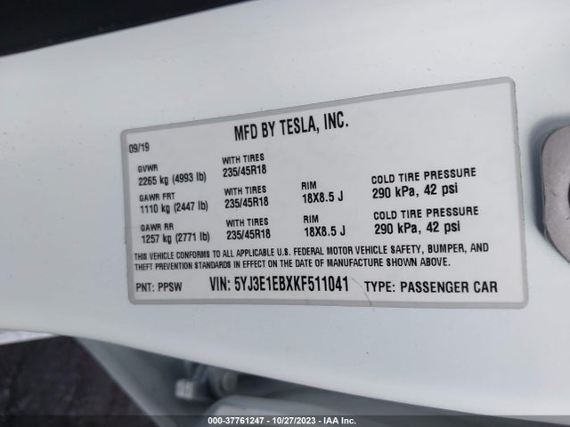 Tesla Model 3 Long Range/performance 2019 5YJ3E1EBXKF511041 Image 9