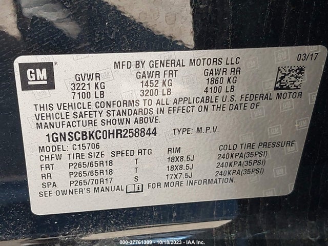 Chevrolet Tahoe Lt 2017 1GNSCBKC0HR258844 Image 9
