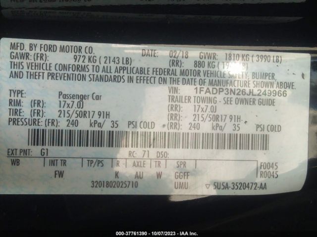 2018 FORD FOCUS 1FADP3N26JL249966 Photo 8