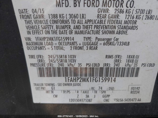 Ford Police Interceptor 2015 1FAHP2MK1FG159914 Image 9