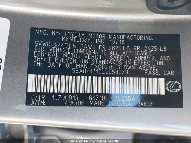 2020 Lexus ES, VIN: 58ADZ1B10LU058078