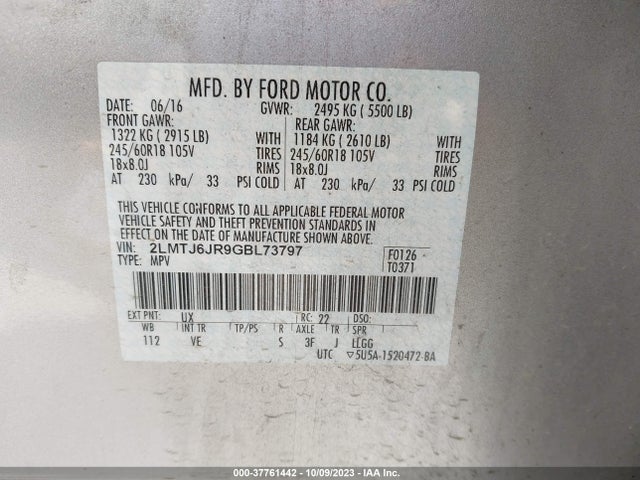 2LMTJ6JR9GBL73797 Lincoln Mkx Premiere