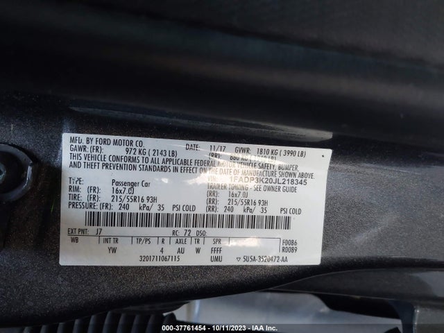 Ford FOCUS SE 2018 1FADP3K20JL218345 Image 9