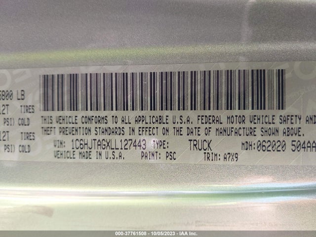 1C6HJTAGXLL127443 Jeep Gladiator Sport S