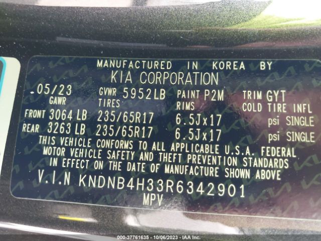 KNDNB4H33R6342901 KIA Carnival Lx