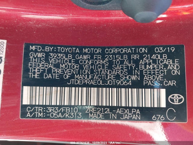 2020 TOYOTA COROLLA LE VIN: JTDEPRAE0LJ019064