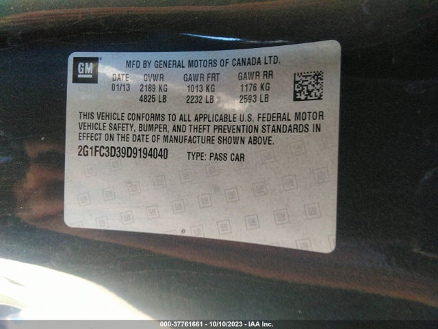 2013 CHEVROLET CAMARO LT VIN: 2G1FC3D39D9194040