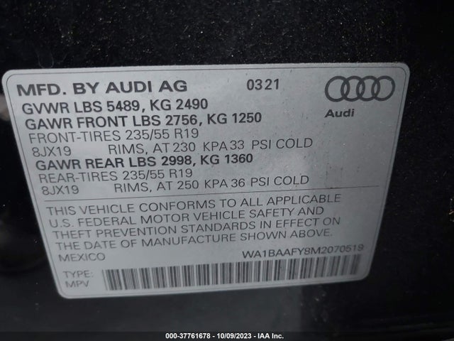 WA1BAAFY8M2070519 Audi Q5 Premium Plus