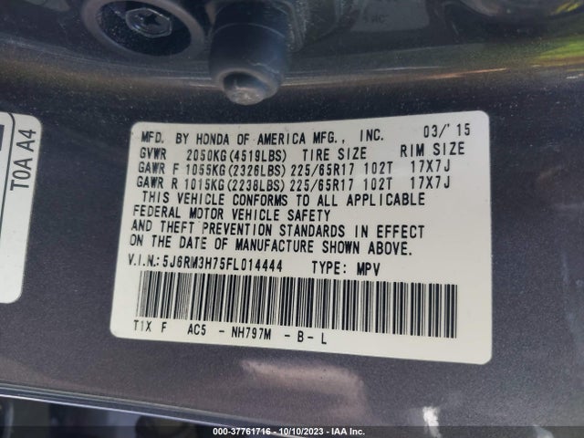 Honda Cr-v Ex-l 2015 5J6RM3H75FL014444 Image 9