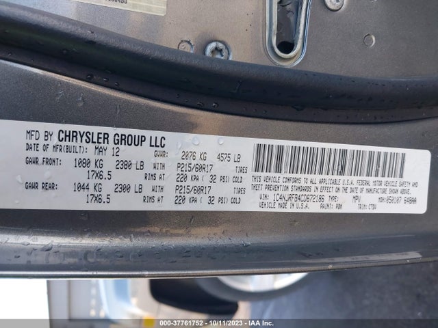 2012 JEEP PATRIOT LATITUDE VIN: 1C4NJRFB4CD672186