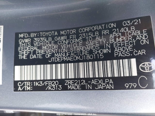 Toyota COROLLA LE 2021 JTDEPMAE0MJ180115 Image 9