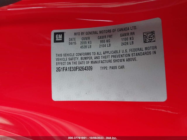 Chevrolet CAMARO LS 2015 2G1FA1E30F9264309 Image 9