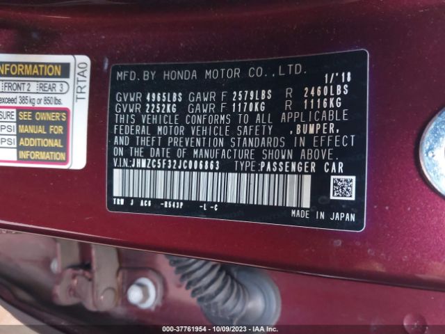 JHMZC5F32JC006863 Honda Clarity Plug-in Hybrid Touring