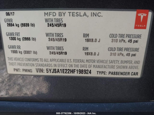 5YJSA1E22HF198924 Tesla Model S 100d/90d/75d/60d/p100d