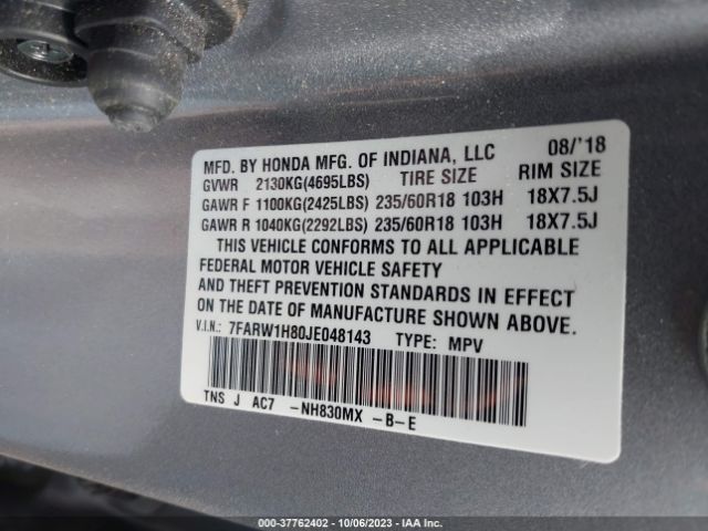 7FARW1H80JE048143 Honda Cr-v Ex-l