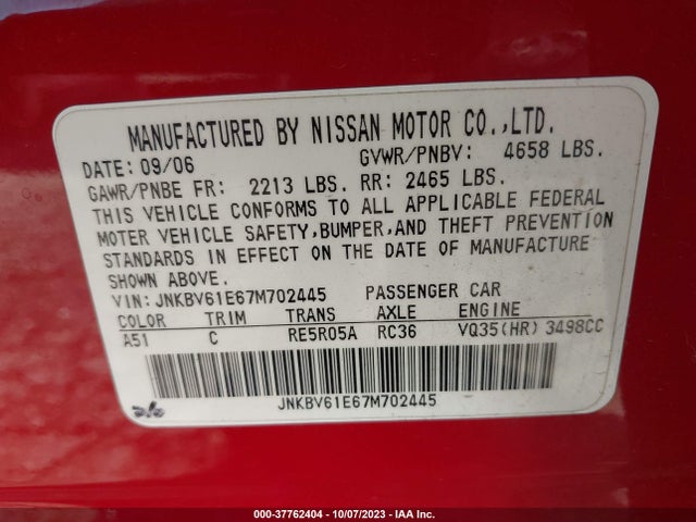 2007 INFINITI G35 SEDAN JNKBV61E67M702445 Photo 8