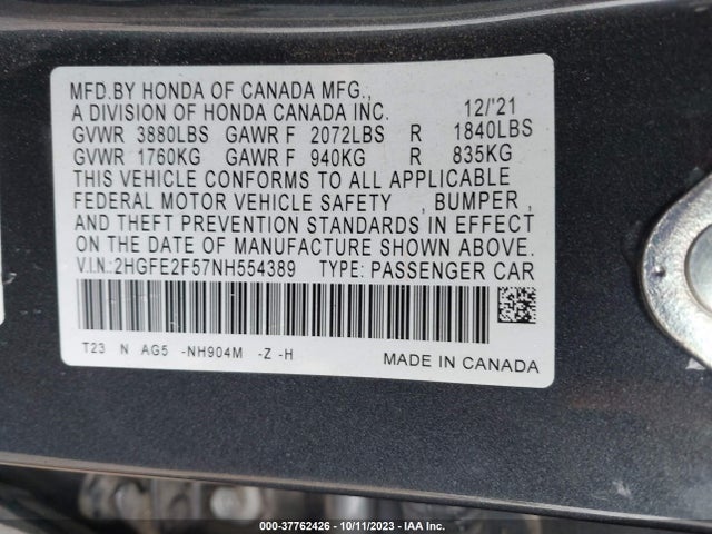 Honda Civic Sport 2022 2HGFE2F57NH554389 Image 9