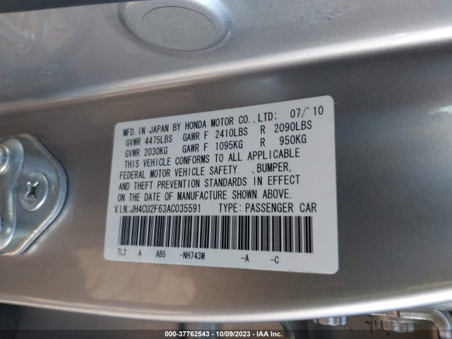 2010 ACURA TSX 2.4 VIN: JH4CU2F63AC035591