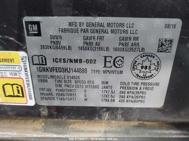 Chevrolet Traverse Ls 2017 1GNKVFED3HJ144888 Image 9