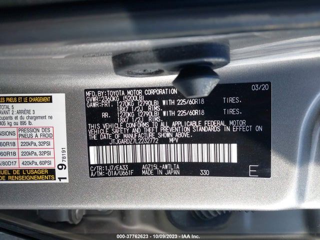 2020 Lexus NX, VIN: JTJGARDZ7L2232772