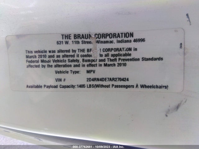 2010 DODGE GRAND CARAVAN SE VIN: 2D4RN4DE7AR270424