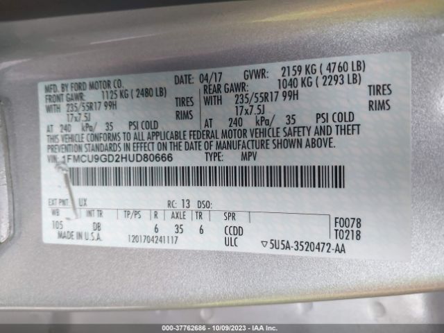 1FMCU9GD2HUD80666 Ford ESCAPE SE