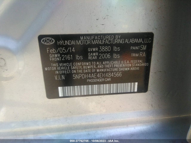 2014 HYUNDAI ELANTRA SE VIN: 5NPDH4AE4EH484566