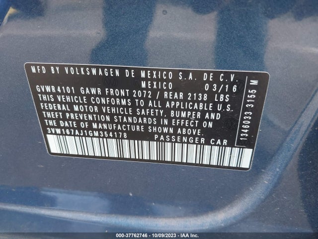 3VW167AJ1GM354178 Volkswagen Jetta Sedan 1.4t S