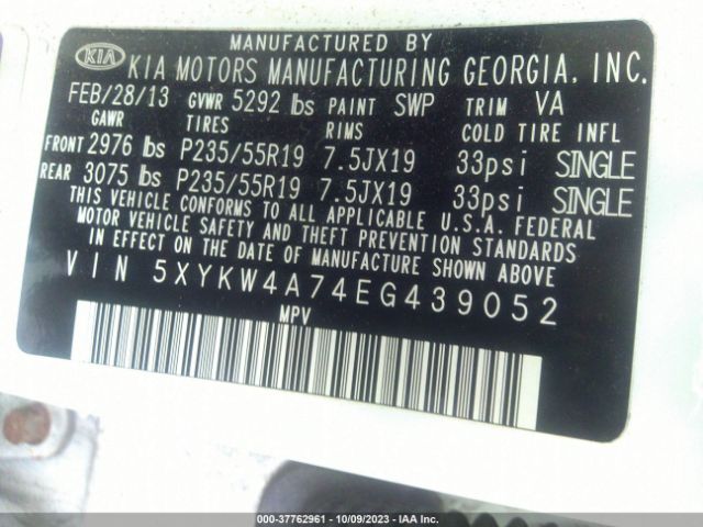 5XYKW4A74EG439052 KIA Sorento Sx Limited