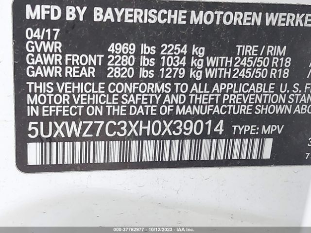 5UXWZ7C3XH0X39014 BMW X3 Sdrive28i