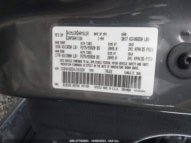 2004 DODGE RAM 1500 SLT VIN: 1D3HA18D54J181620