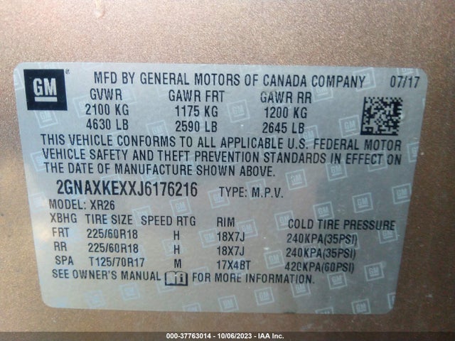 Chevrolet EQUINOX LT 2018 2GNAXKEXXJ6176216 Image 9