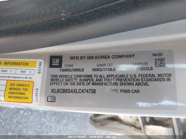 Chevrolet Spark Fwd Ls Automatic 2020 KL8CB6SAXLC474758 Image 9