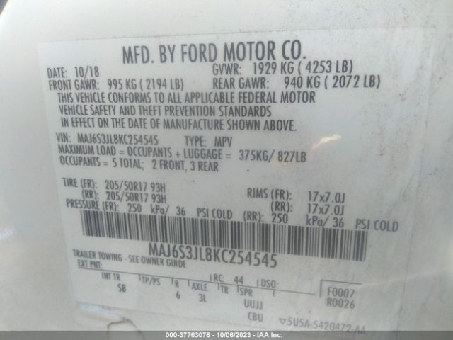 MAJ6S3JL8KC254545 Ford Ecosport Ses