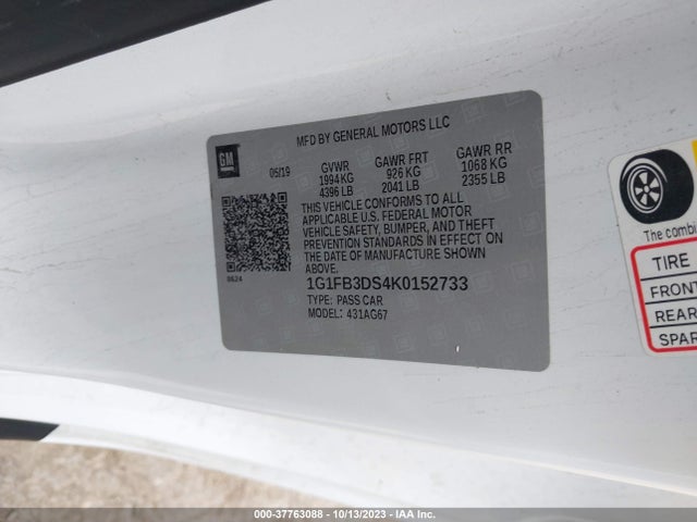 Chevrolet Camaro 1lt 2019 1G1FB3DS4K0152733 Image 9