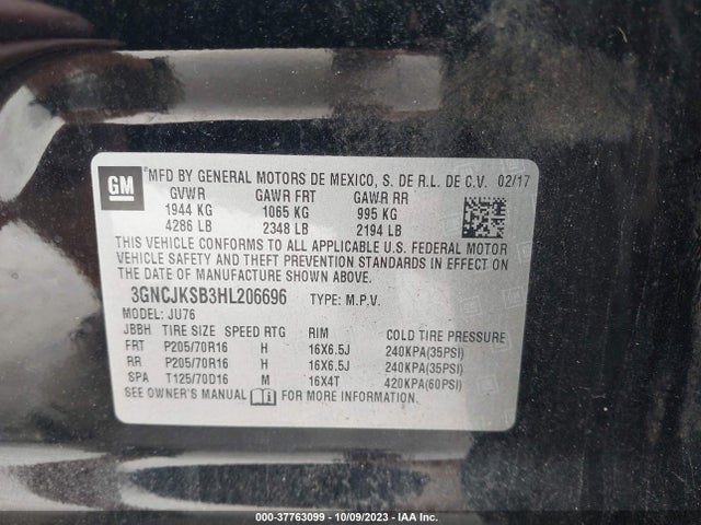 Chevrolet TRAX LS 2017 3GNCJKSB3HL206696 Image 9
