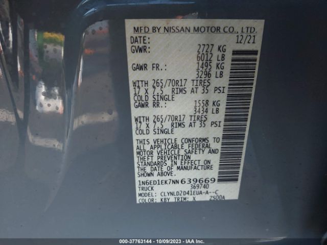 1N6ED1EK7NN639669 Nissan Frontier Pro-4x