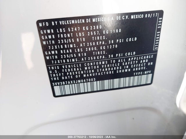 3VV3B7AX3JM047003 Volkswagen Tiguan Sel/se