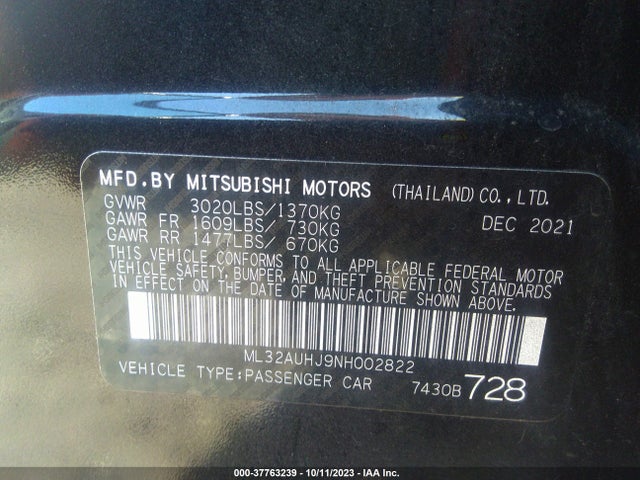 ML32AUHJ9NH002822 Mitsubishi Mirage Es/le