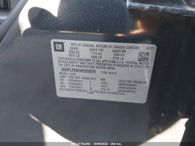 Chevrolet EQUINOX LT 2017 2GNFLFEK8H6350078 Image 9