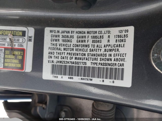 2010 HONDA INSIGHT EX VIN: JHMZE2H79AS027725