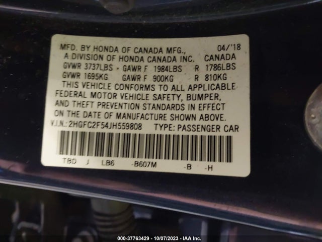 2018 HONDA CIVIC LX VIN: 2HGFC2F54JH559808