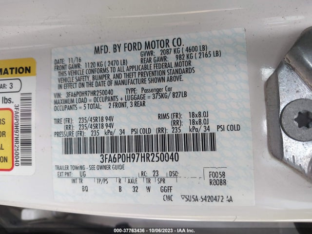 Ford FUSION SE 2017 3FA6P0H97HR250040 Image 9