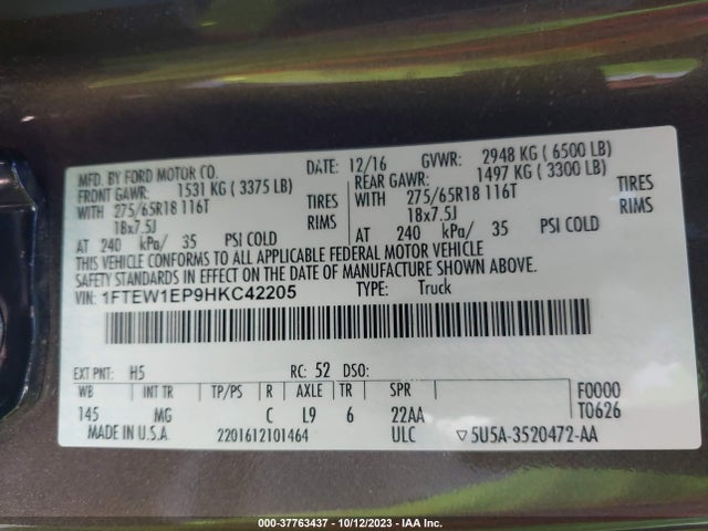 Ford F-150 Xlt 2017 1FTEW1EP9HKC42205 Image 9