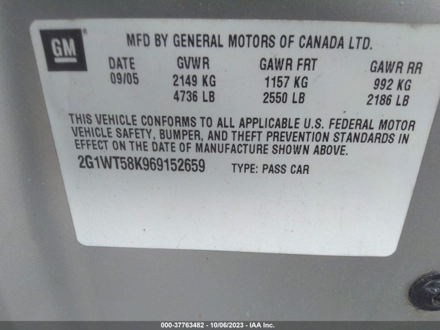 2006 CHEVROLET IMPALA LT 3.5L VIN: 2G1WT58K969152659