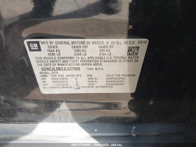 Chevrolet Trax Lt 2018 3GNCJLSB2JL337968 Image 9